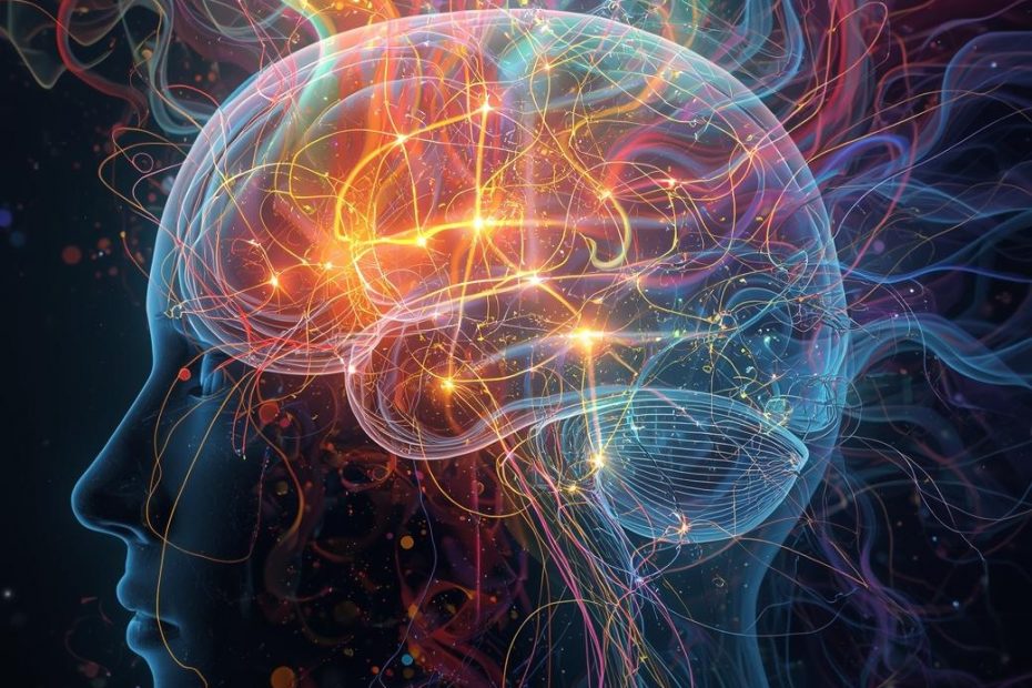 artistic colorful neurodiverse brain in a silhouette